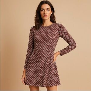 H&M Chic Geometric Long Sleeve Mini Dress Size 6